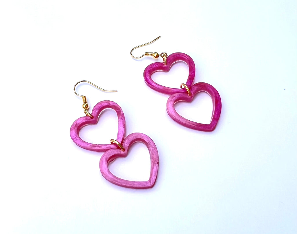 Fuschia pink double heart dangle