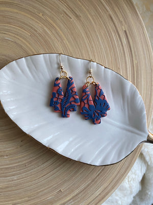 Boho Coral and Navy Lace dangle