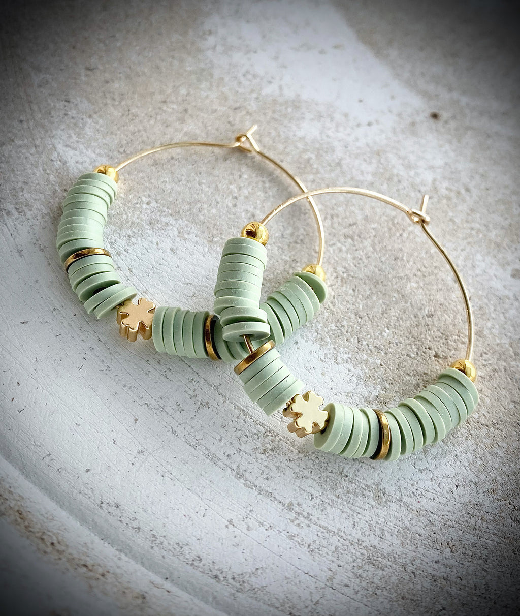 Lucky Shamrock Heishi Hoops🍀