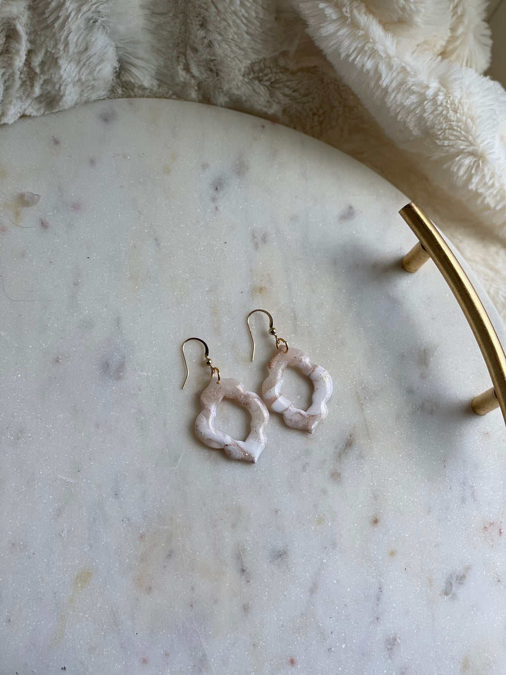 Creamy golden white translucent mosaic dangle