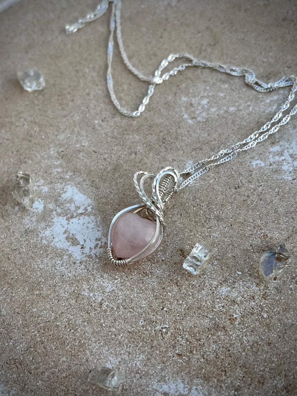 Pink Quartz Heart Pendant sterling silver