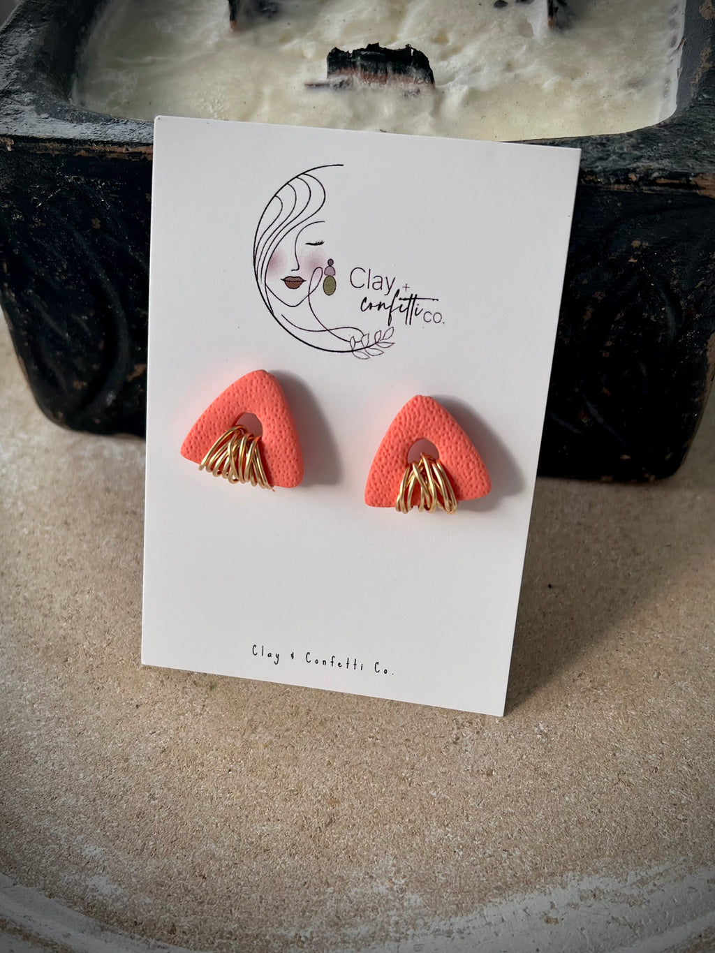 Coral triangle gold wire wrapped stud