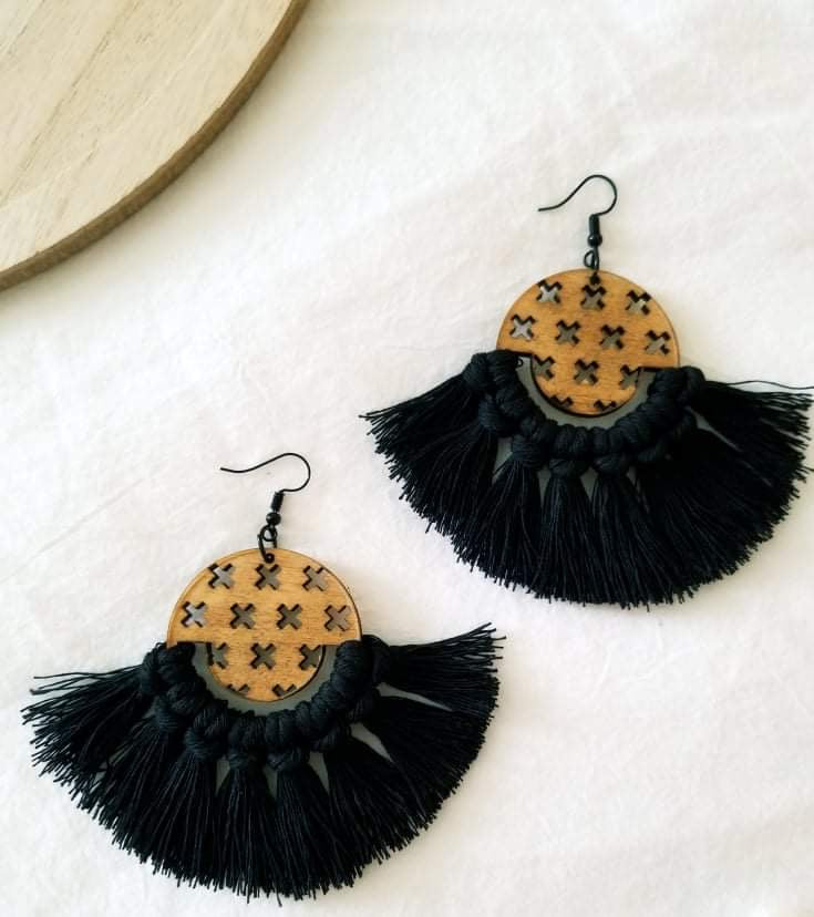 Black X macrame hoops