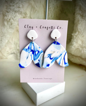 Large blue curled tulip dangle