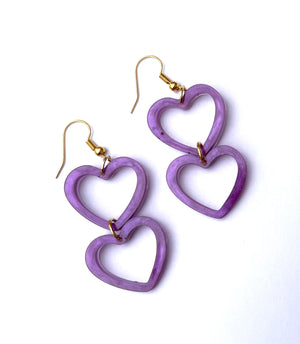 Purple double heart dangle