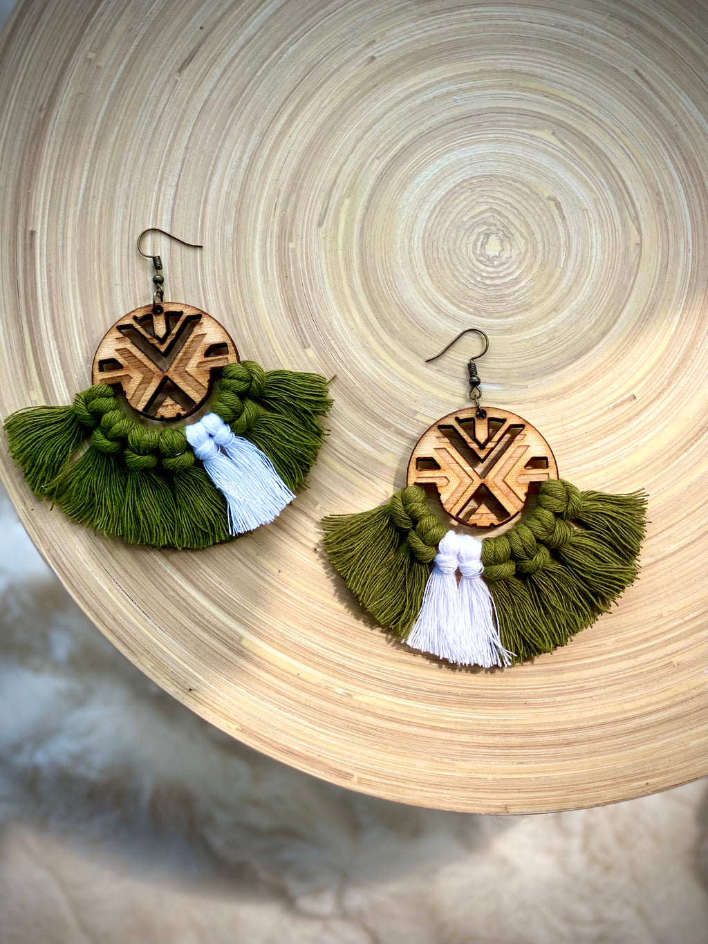 Olive and white macrame hoop